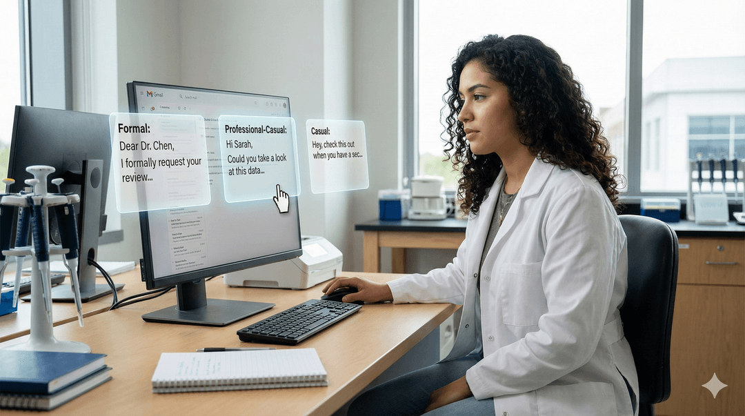 Email register examples showing formal and casual styles